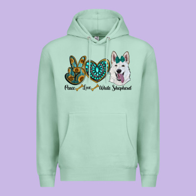 Peace Love White Sepherd Premium Hoodie Designed By Barkaloodesign