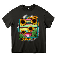 Asphalt New Mexico Map Sunflower Cactus Serape Heavy Core Tee - RanaPortraitStore