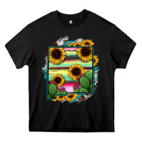 Black New Mexico Map Sunflower Cactus Serape Heavy Core Tee - RanaPortraitStore
