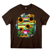 Chocolate Brown New Mexico Map Sunflower Cactus Serape Heavy Core Tee - RanaPortraitStore