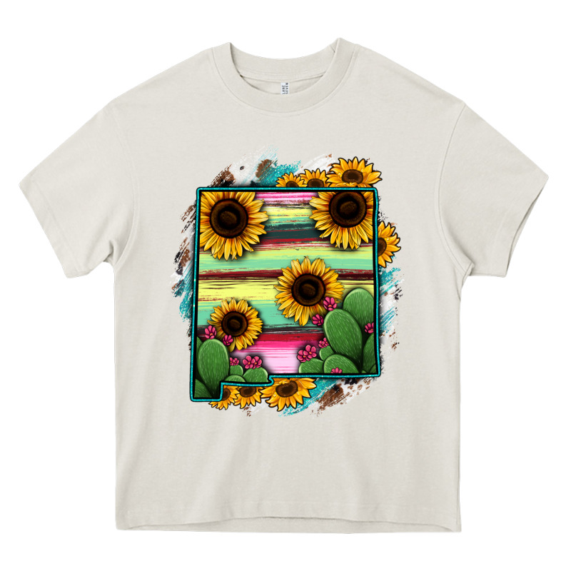 New Mexico Map Sunflower Cactus Serape Heavy Core Tee by RanaPortraitStore | Teevron