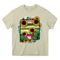 Mossy New Mexico Map Sunflower Cactus Serape Heavy Core Tee - RanaPortraitStore