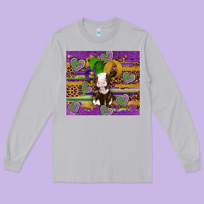 Mardi Gras Cow Long Sleeve Tee Designed By Artiststas