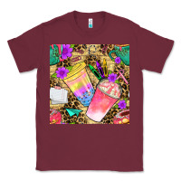 Burgundy school girl coffee cup with leopard seamless pattern bbs Classic Tee - BundleAndBundleShop