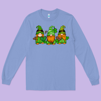 St Patricks Day Gnomes With Western Hearts And Shamrocks Long Sleeve Tee Designed By Artiststas