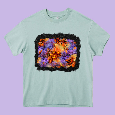 Halloween Pumpkin And Leopard Background Heavy Core Tee Designed By Bundleandbundleshop