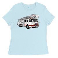 Baby Blue White Fire Truck Ladies Tee - Artiststas