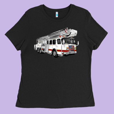 White Fire Truck Ladies Tee Designed By Artiststas