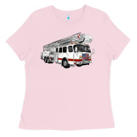 Bubblegum Pink White Fire Truck Ladies Tee - Artiststas