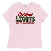 Bubblegum Pink festive christmas lights text art Ladies Tee - CowhideDigitalArt