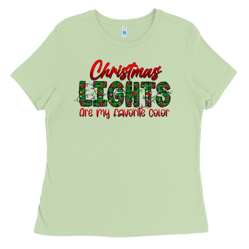 Festive Christmas Lights Text Art Ladies Tee by CowhideDigitalArt | Teevron