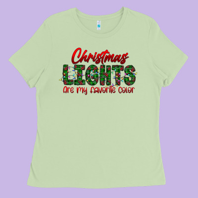Festive Christmas Lights Text Art Ladies Tee Designed By Cowhidedigitalart