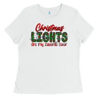 White festive christmas lights text art Ladies Tee - CowhideDigitalArt