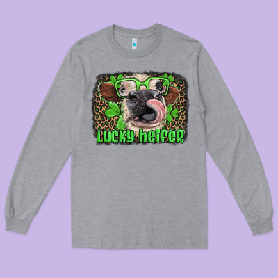 Lucky Heifer With Glasses St Patricks Long Sleeve Tee Designed By Artiststas