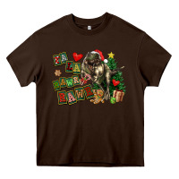 Chocolate Brown Fa La La Trex Christmas Heavy Core Tee - FaDigitalArtStudio