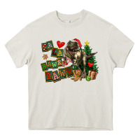Cream Fa La La Trex Christmas Heavy Core Tee - FaDigitalArtStudio