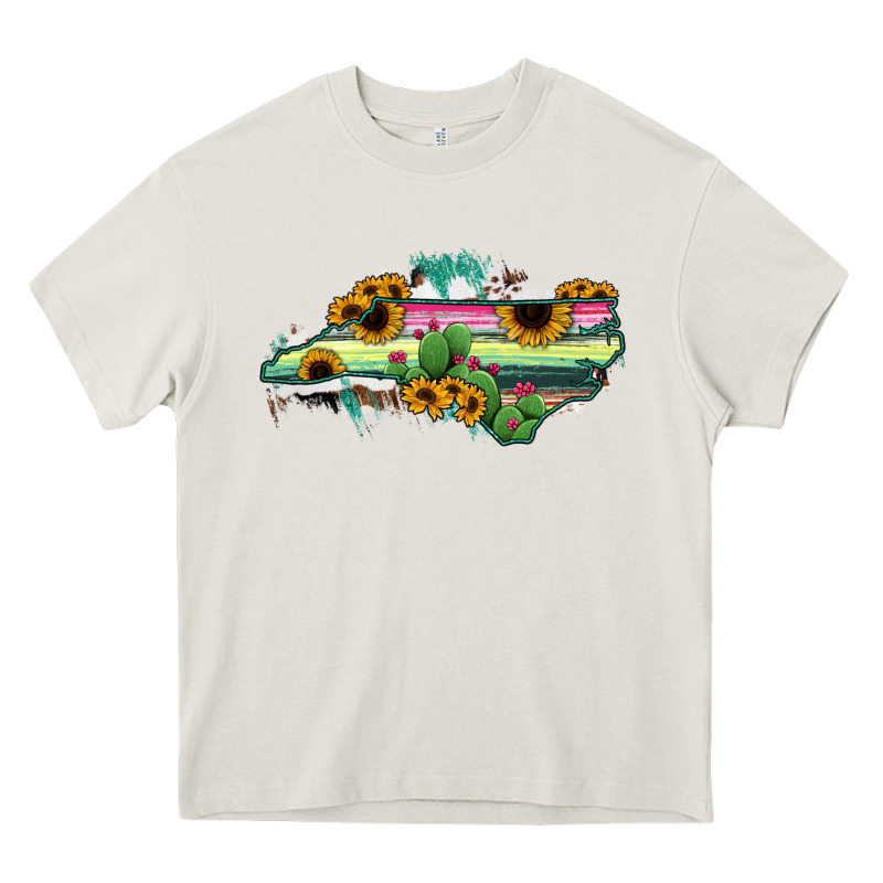 North Carolina Map Sunflower Cactus Serape Heavy Core Tee by RanaPortraitStore | Teevron