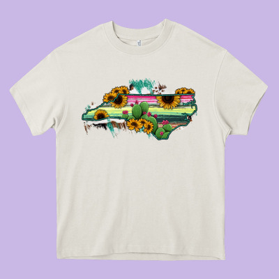 North Carolina Map Sunflower Cactus Serape Heavy Core Tee Designed By Ranaportraitstore