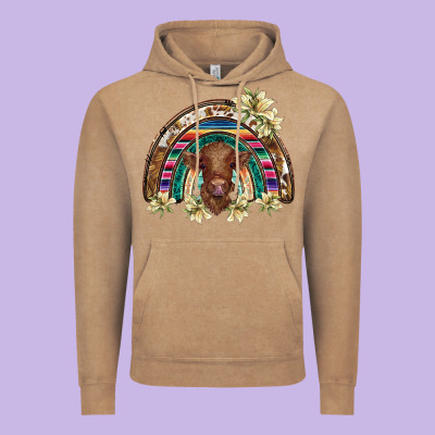 Scottish Calf Rainbow Vintage Hoodie Designed By Barkaloodesign