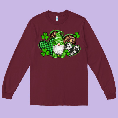 St Patricks Day Gnome With Western Hearts Long Sleeve Tee Designed By Artiststas