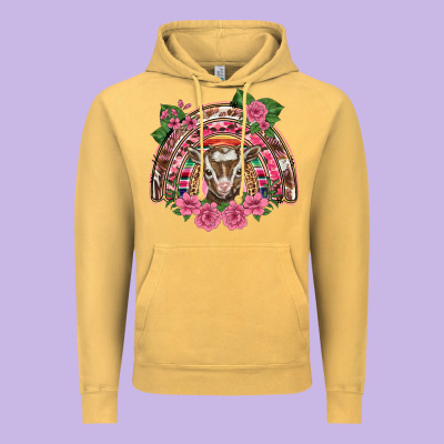 Pink Floral Baby Goat Rainbow Vintage Hoodie Designed By Barkaloodesign