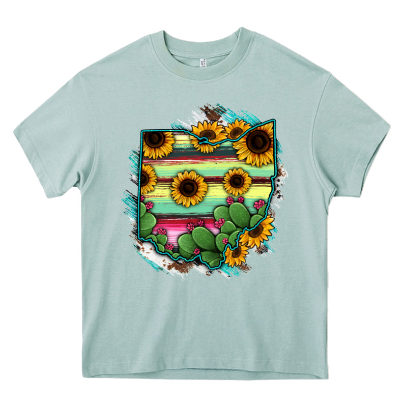 Ohio Map Sunflower Cactus Serape Heavy Core Tee by RanaPortraitStore | Teevron