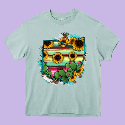 Ohio Map Sunflower Cactus Serape Heavy Core Tee Designed By Ranaportraitstore