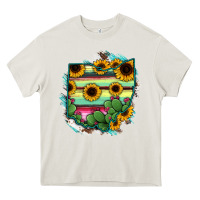 Cream Ohio Map Sunflower Cactus Serape Heavy Core Tee - RanaPortraitStore