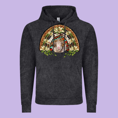 Merino Wool Ram Lily Rainbow Vintage Hoodie Designed By Barkaloodesign