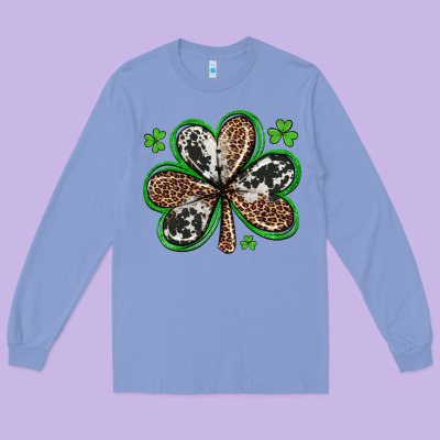 Western St Patricks Day Shamrocks Long Sleeve Tee Designed By Artiststas
