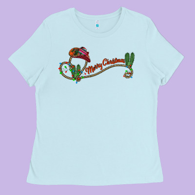 Merry Christmas Western Ladies Tee Designed By Cowhidedigitalart