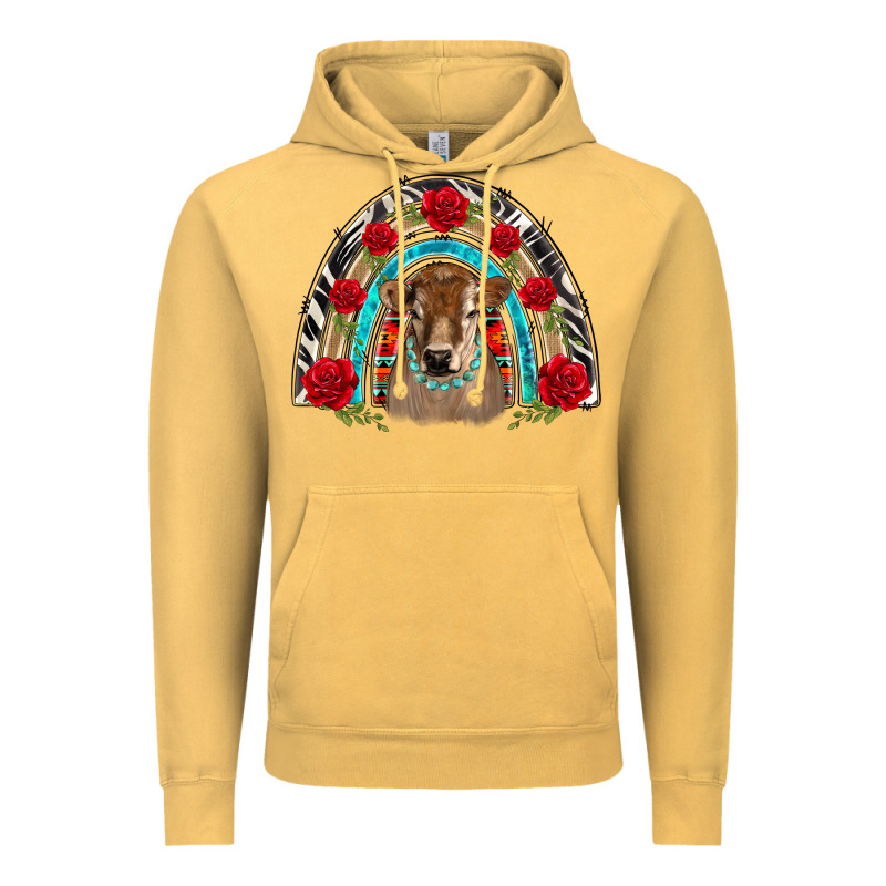 Brown Baby Cow Floral Rose Rainbow Vintage Hoodie by BarkalooDesign | Teevron