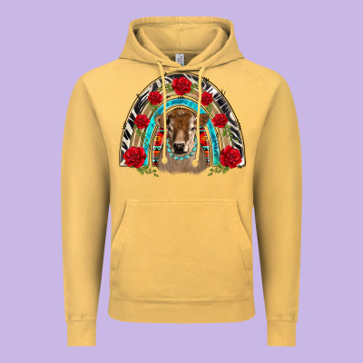 Brown Baby Cow Floral Rose Rainbow Vintage Hoodie Designed By Barkaloodesign