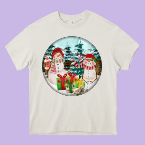 Christmas Snowman Heavy Core Tee Designed By Fadigitalartstudio