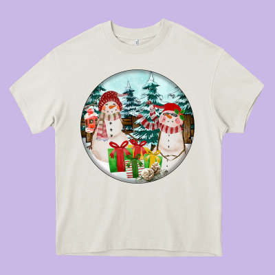 Christmas Snowman Heavy Core Tee Designed By Fadigitalartstudio