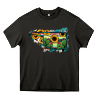 Asphalt Oklahoma Map Sunflower Cactus Serape Heavy Core Tee - RanaPortraitStore