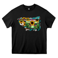 Black Oklahoma Map Sunflower Cactus Serape Heavy Core Tee - RanaPortraitStore