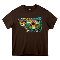 Chocolate Brown Oklahoma Map Sunflower Cactus Serape Heavy Core Tee - RanaPortraitStore