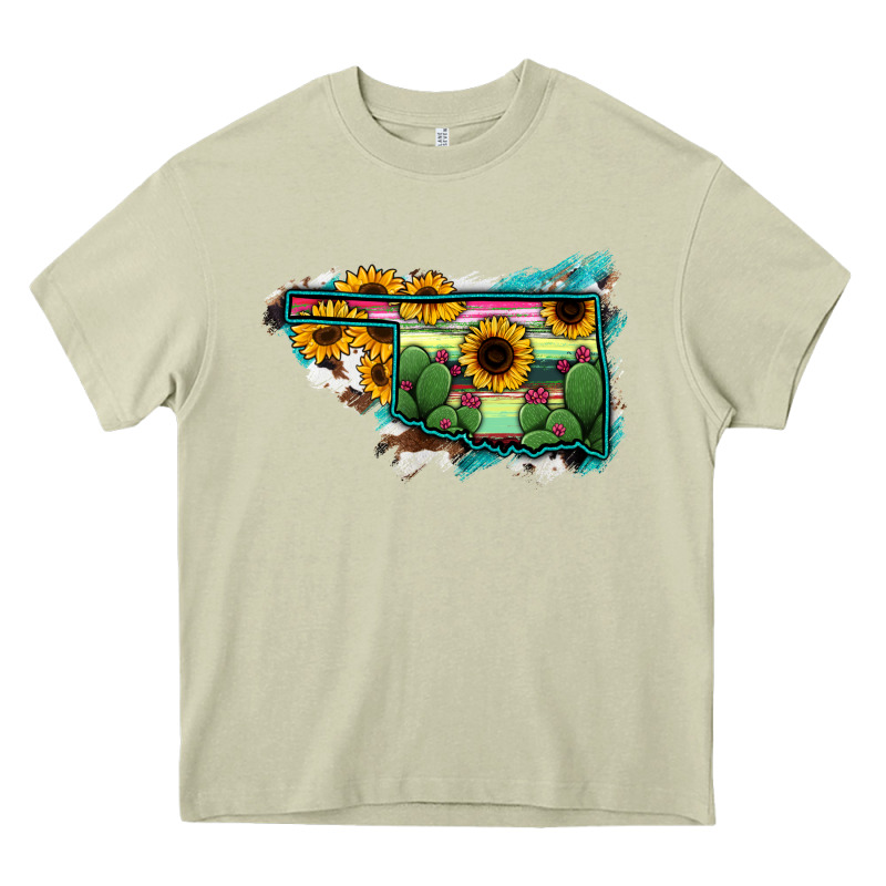 Oklahoma Map Sunflower Cactus Serape Heavy Core Tee by RanaPortraitStore | Teevron
