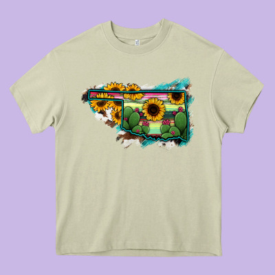 Oklahoma Map Sunflower Cactus Serape Heavy Core Tee Designed By Ranaportraitstore