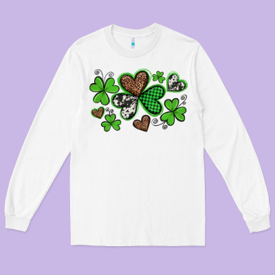 Western St Patricks Day Shamrocks And Hearts Long Sleeve Tee Designed By Artiststas
