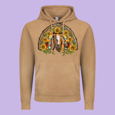 Western Leopard Sunflower Goat Rainbow Vintage Hoodie Designed By Barkaloodesign