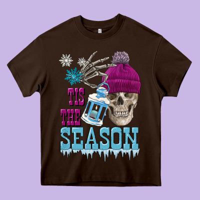 Tis The Season Winter Skull Heavy Core Tee Designed By Fadigitalartstudio