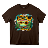 Chocolate Brown Oregon Map Sunflower Cactus Serape Heavy Core Tee - RanaPortraitStore
