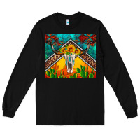 Black western sunflowers longhorn bull skull Long Sleeve Tee - Artiststas