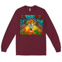 Burgundy western sunflowers longhorn bull skull Long Sleeve Tee - Artiststas