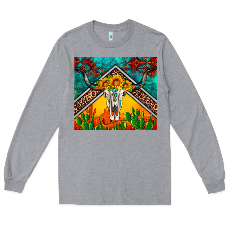 Western Sunflowers Longhorn Bull Skull Long Sleeve Tee by Artiststas | Teevron