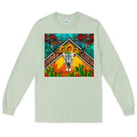 Matcha western sunflowers longhorn bull skull Long Sleeve Tee - Artiststas