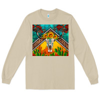 Mushroom western sunflowers longhorn bull skull Long Sleeve Tee - Artiststas