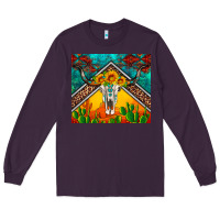Plum western sunflowers longhorn bull skull Long Sleeve Tee - Artiststas